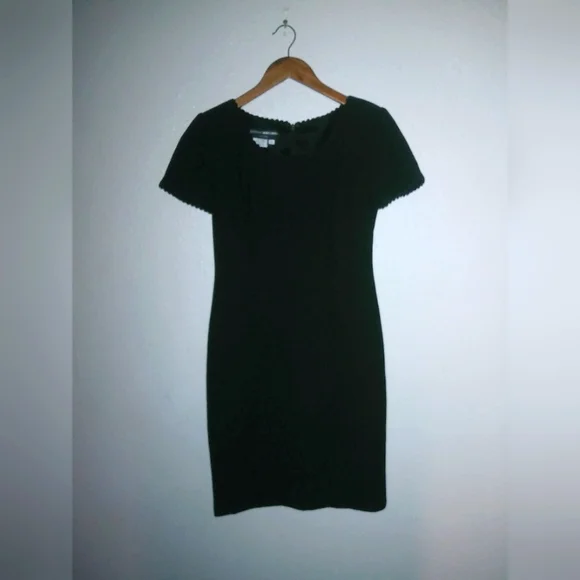 Donna Morgan Dresses | Donna Morgan 4p Little Black Sheath Knit Dress Capped Sleeves Petite Funeral | Color: Black | Size: 4p | Bestbargain's Closet